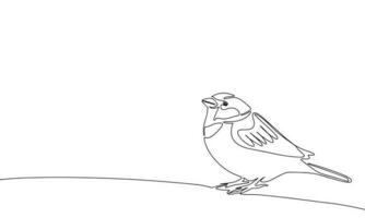 Little bird is sitting. Titmouse. Continuous line one drawing. Vector illustration. Simple line illustration.