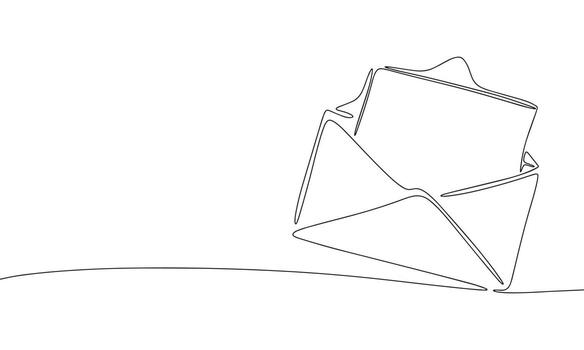 Letter in envelop. Continuous line one drawing. Vector illustration. Simple line illustration.