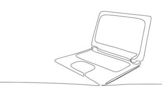 Open laptop. One line continuous laptop. Line art, outline, single line silhouette. Hand drawn vector illustration.