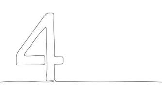 Number 4. Continuous line one drawing. Vector illustration. Simple line illustration.