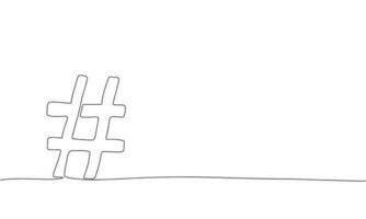 Hashtag symbol. One line continuous Hashtag. Line art, outline, single line silhouette. Hand drawn vector illustration.