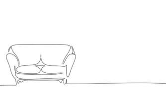 Cozy modern sofa. One line continuous furniture. Line art, outline, single line silhouette. Hand drawn vector illustration.