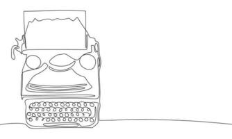 Retro typewriter. Continuous line one drawing. Vector illustration. Simple line illustration.