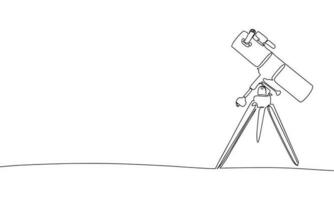 Astronomer equipment telescope. Continuous line one drawing. Vector illustration. Simple line illustration.