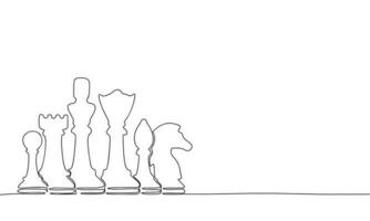 Figure of chess. One line continuous chess. Line art, outline, single line silhouette. Hand drawn vector illustration.