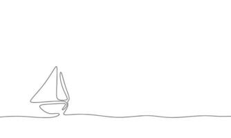 Little boat, one line continuous. Line art outline vector illustration of loneliness