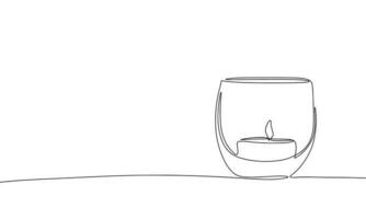 Candle in glass. One line continuous candle. Line art, outline, single line silhouette. Hand drawn vector illustration.