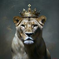 Lion wearing a royal crown art photo