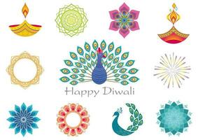 Happy Diwali, Colorful Rangoli Icon Set Isolated On A White Background. vector