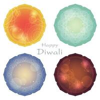 Happy Diwali Round Greeting Card Set Isolated On A White Background. vector
