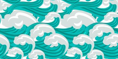 A pattern of large waves and foam. Traditional oriental seamless pattern with ocean waves, foam, splashes. Vector background in vintage style. Printing on textiles and paper