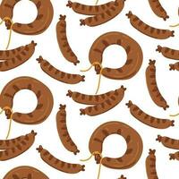 A pattern for an illustration on the theme of Oktoberfest. A delicious breakfast on a German holiday. Smoked sandwich with meat sausage endless texture wallpaper. Isolated on a white background. Types vector