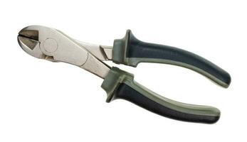 old diagonal pliers with rubber handle isolated photo