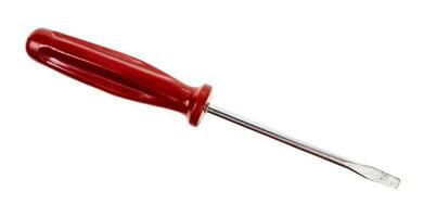 old slotted screwdriver with red handle isolated photo