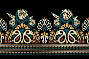 Ikat floral paisley embroidery on black background.Ikat ethnic oriental pattern traditional.Aztec style abstract vector illustration.design for texture,fabric,clothing,wrapping,decoration,sarong,print