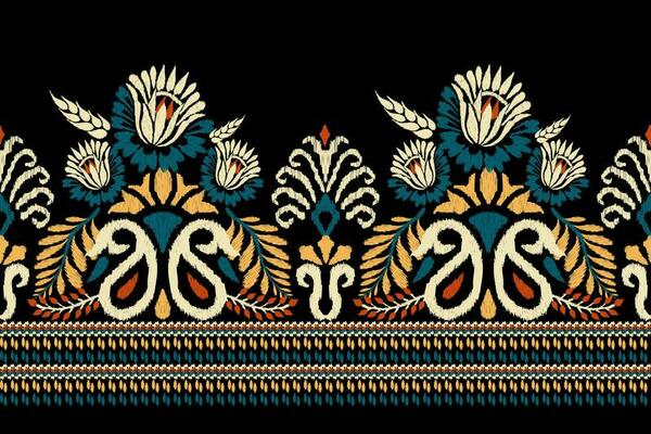 Ikat floral paisley embroidery on black background.Ikat ethnic oriental pattern traditional.Aztec style abstract vector illustration.design for texture,fabric,clothing,wrapping,decoration,sarong,print