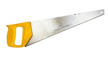 cross-cut hand saw saw with yellow plastic handle photo