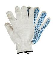 pair of used white cotton work gloves isolated photo