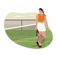 mujer jugador tenis ilustración concepto vector