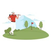 plano diseño de hombre jugando golf vector