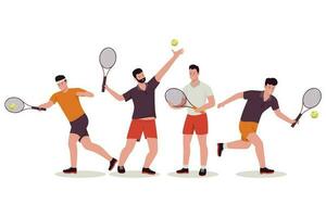 Set of male tennis player vector illustrations