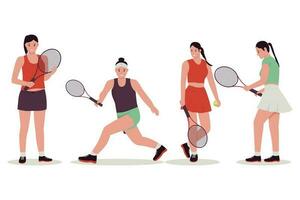 Set of female tennis player vector illustration