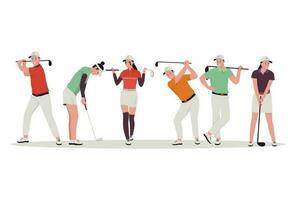 golf personas jugador vector ilustración conjunto