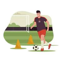 Soccer players are practicing on the field vector