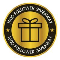 1000 follower giveaway box, creeting box, free gift card, surprise box, celebration of fan follower badge, logo, emblem, stamp, sticker, seal, template, icon, symbol, give away vector illustration