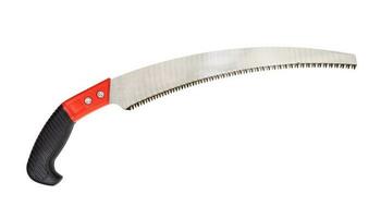 hand pruning saw with plastic handle isolated photo