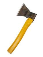 riveted camping ax on wooden handle isolated photo