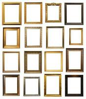 set of vertical old wooden picture frames isolated photo