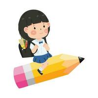 Kid girl student Flying With Pencil vector