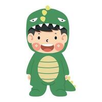 Cute boy in dinosaur costume cartoon vector