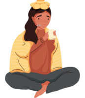 mulher doente bebendo chá quente png