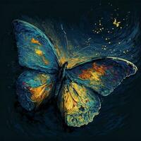 Pictorial Butterfly in Azure Color Palette, Inspired by Vincent van Gogh's Art Style. Generativa AI Illustration. photo
