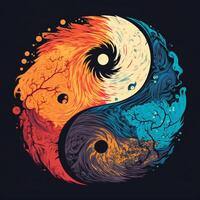 A Colorful Yin and Yang Symbol of Harmony and Balance. Illustration That Parodies Van Gogh'S Artistic Style. photo