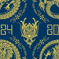 Seamless pattern with Asian elements for happy Chinese new year of the Dragon 2024 vector