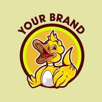 Illustration of Yellow duck mascot logo design vector with circle badges which is easy to use for all needs such as t-shirts, stickers, and all other business needs.