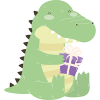 cute crocodile with gift png