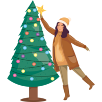 Frau, die Weihnachtsbaum verziert png