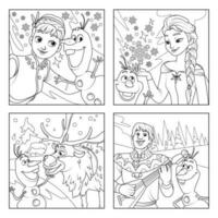 A Snowman Accompanies His Friends On Various Activities for Coloring Book Pages vector