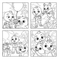 A Toddler And His Friends In Various Activities for Coloring Book Pages vector