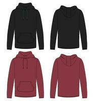 Long sleeve hoodie vector illustration black and Red color template front and back views