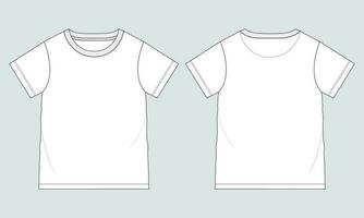 Short sleeve Basic T-shirt technical fashion flat sketch vector Illustration template front and back views. Basic apparel Design Mock up for Kids and boys.