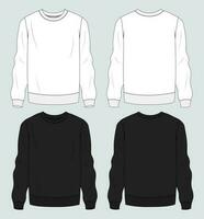 White and black color Long sleeve sweatshirt vector illustration template front and back views