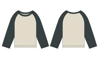 Two tone Color Raglan Long Sleeve T shirt Vector illustration template Front And back views Isolated on white background