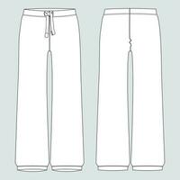 Ladies pajama pants technical drawing fashion flat sketch vector illustration  template front and back views