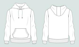 Long sleeve hoodie vector illustration template front and back views