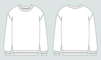 Long sleeve sweatshirt technical drawing fashion flat sketch vector illustration template front and back views